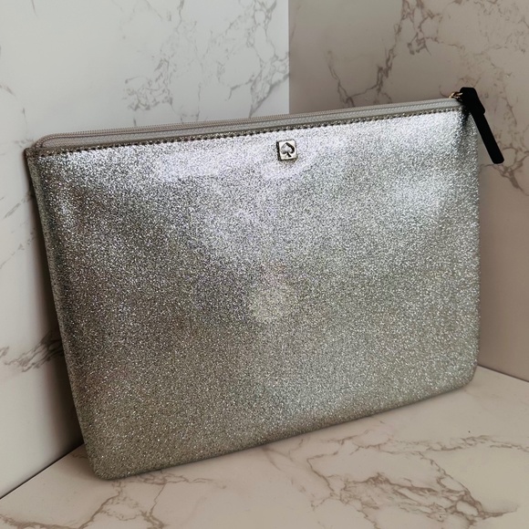 Kate Spade] Handbags - **SOLD** KATE SPADE Mavis Street Gia Pouch Clutch Silver Glitter Bling